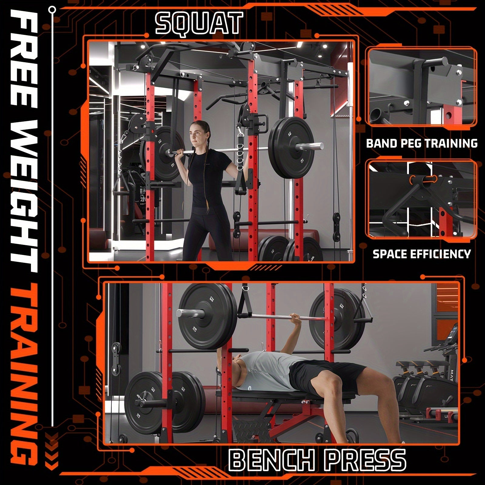 Ultimate Power Rack Cage - 8-in-1 Multi-Functional Squat Rack with 1500lb Capacity, Cable Crossover Machine, J-Hooks, Dip Bars, and Landmine - Comprehensive Plate-Loaded Home Gym Equipment for Full Body Workout (Red) WardBoyzPROShop