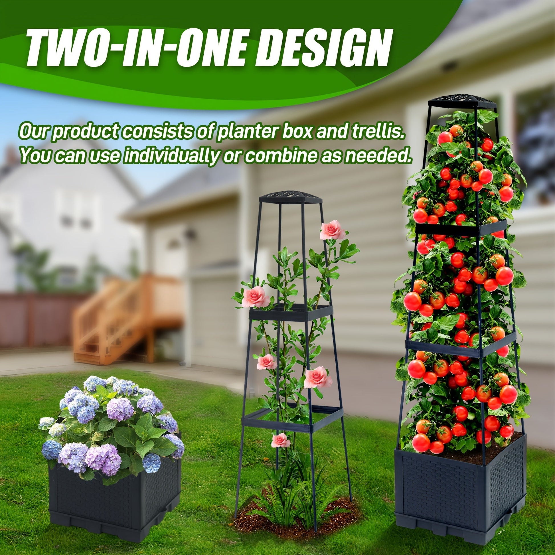 2 Pack 44.8Inch Tomato Planter Box With Trellis Self-Watering Tomato Cage With Trapezoidal Trellis Climbing Plants In Patio Garden Indoor Outdoor WardBoyzPROShop