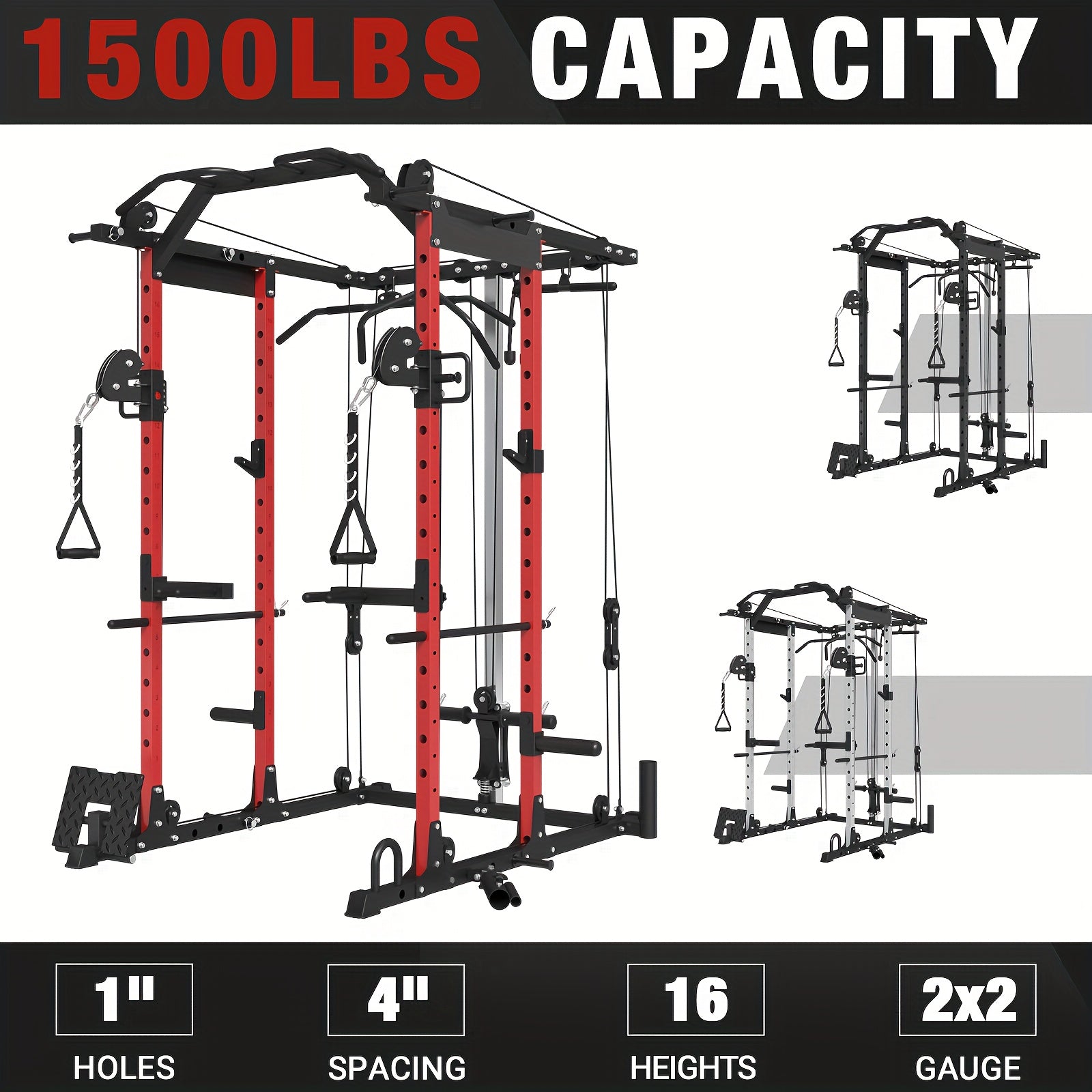Ultimate Power Rack Cage - 8-in-1 Multi-Functional Squat Rack with 1500lb Capacity, Cable Crossover Machine, J-Hooks, Dip Bars, and Landmine - Comprehensive Plate-Loaded Home Gym Equipment for Full Body Workout (Red) WardBoyzPROShop