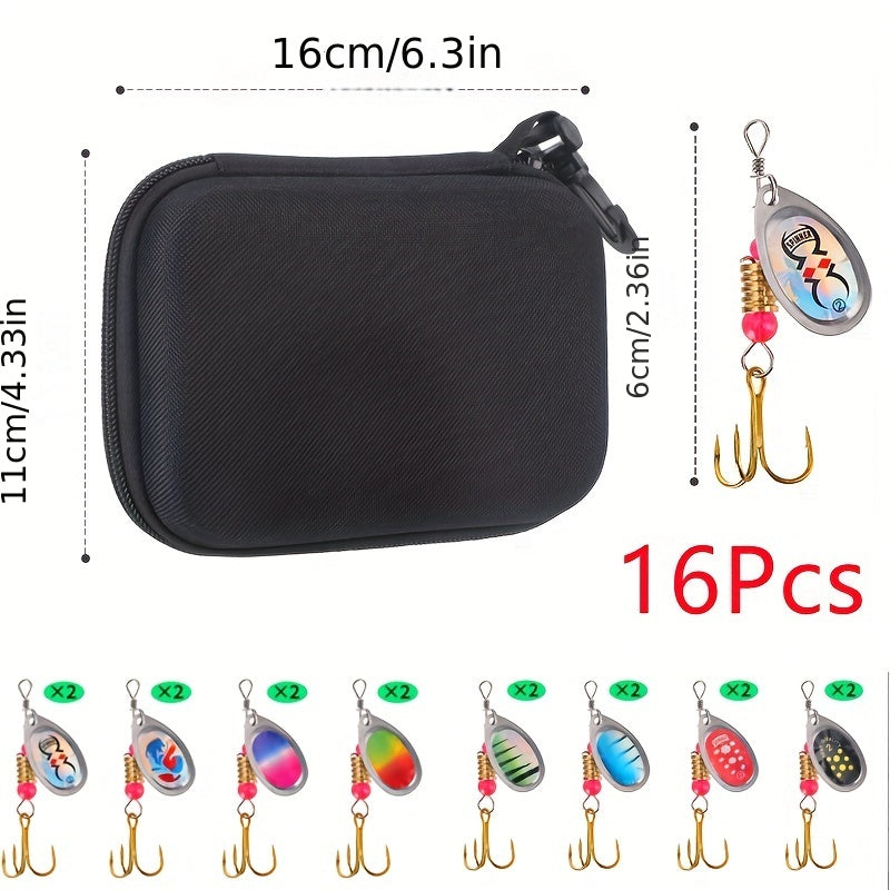 16pcs-Set Metal Spoon Spinner Fishing Lure, Spoonbait Crankbaits Fishing Wobblers Pike & Crochet Kit, Artificial Bait - For Freshwater & Saltwater Fishing -  Suitable for Pike, Bass & Other Predator Fish - Great Gift for Angl WardBoyzPROShop