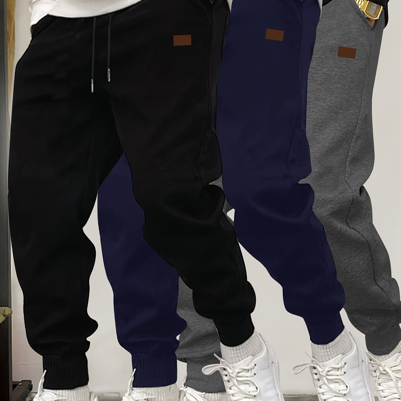 3pcs Men's Casual Jogger Sweatpants - Soft, Comfortable, Polyester Blend for Fall & Winter, Black/Navy/Gray WardBoyzPROShop