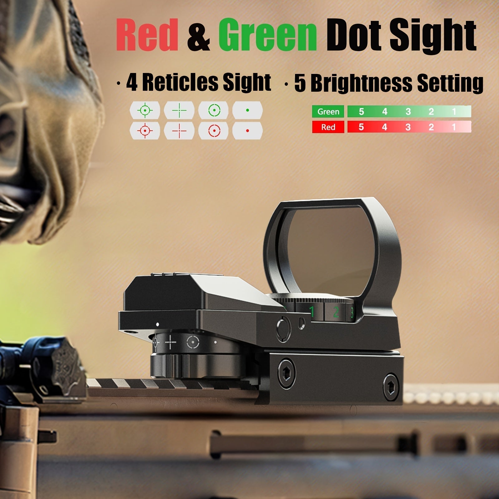 1X22X33 Red/Green Dot Gun Sight with 20mm Rail - Tactical Red Dot Sight, 4 Reticle Patterns, 5 Brightness Settings & Parallax Correction, Battery-Powered (Up to 36V), Compatible with Picatinny/Weaver Rails for Rifles, Pistols WardBoyzPROShop