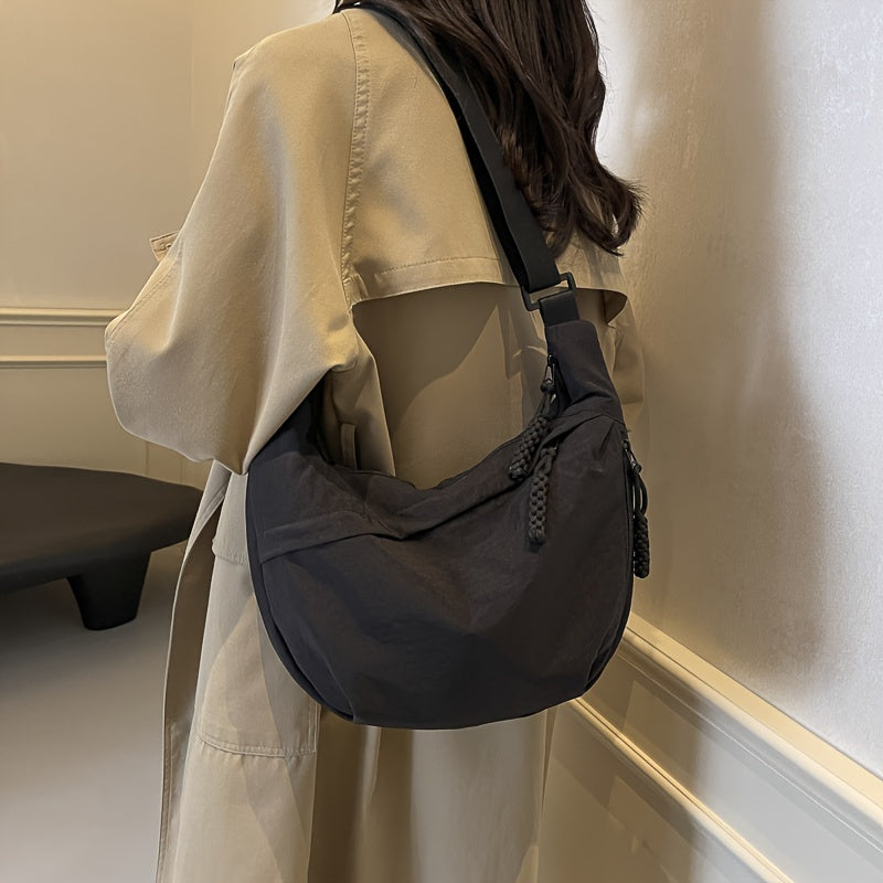 [Large Capacity Crossbody Dumpling Bag] 1pc Elegant Women's Crossbody Dumpling Bag - Versatile Casual Shoulder Backpack, Large Capacity, Lightweight, Solid Color (Army Green/Ginger Yellow/Gray/), Nylon Material with Tassel De WardBoyzPROShop