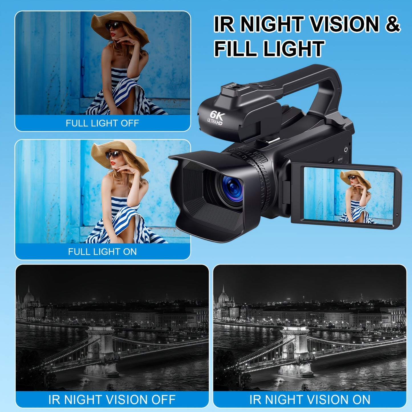 64MP 6K Video Camera Camcorder - High-Definition Vlogging Camera with 18X Digital Zoom, IR Night Vision, 4.0" Touch Screen, WiFi, Microphone, and 64G SD Card - Long-Lasting 4500mAh Battery for Extended Recording