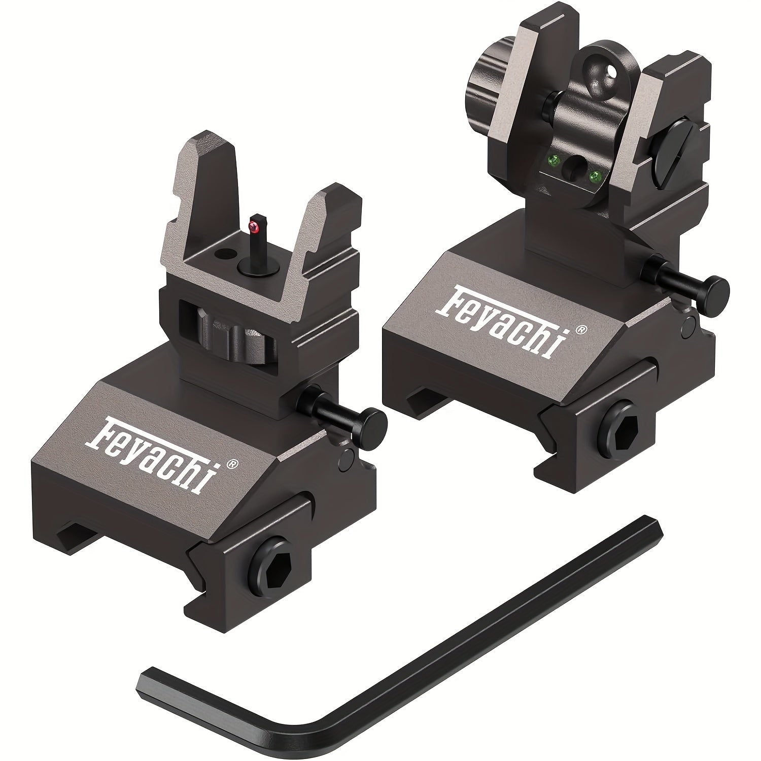 Feyachi S37 Fiber Optic Iron Sights - Red Green Dots Fiber Flip Up Sights, Rail Mount Flip Up Sights, Tool-Free Adjustment Front and Rear Backup Iron Sight - For Rifles - Suitable for Hunting, Shooting & Tactical Use - Great WardBoyzPROShop