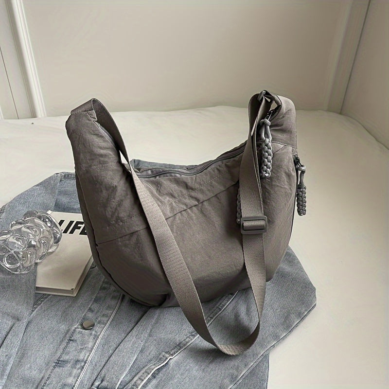 [Large Capacity Crossbody Dumpling Bag] 1pc Elegant Women's Crossbody Dumpling Bag - Versatile Casual Shoulder Backpack, Large Capacity, Lightweight, Solid Color (Army Green/Ginger Yellow/Gray/), Nylon Material with Tassel De WardBoyzPROShop