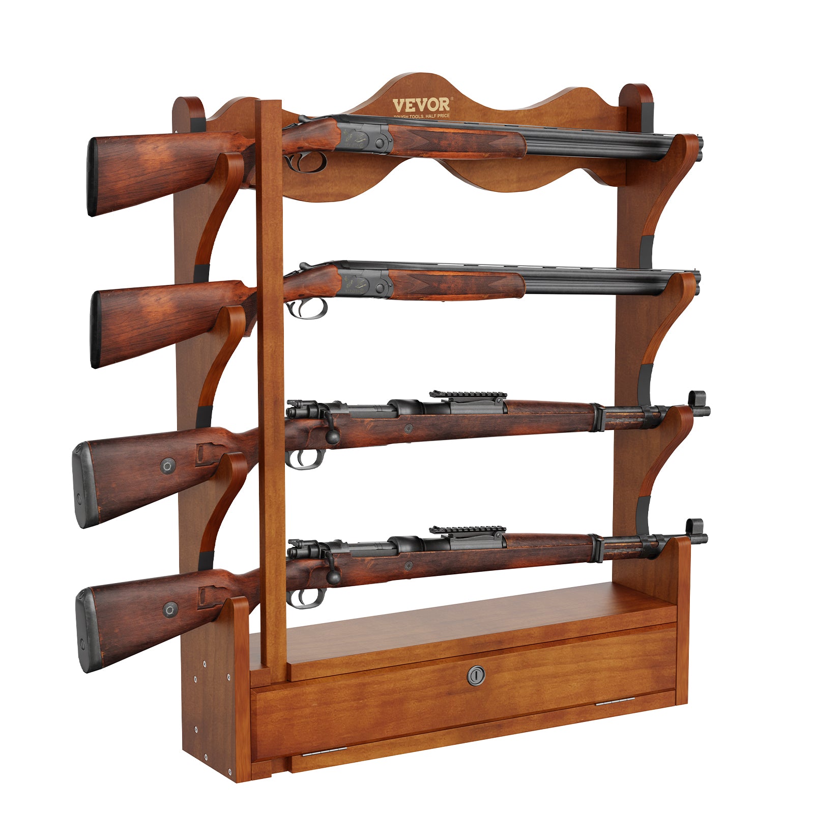 VEVOE Gun Rack, Wood Gun Rack Wall Mount, Gun Display Rack Holds 4 Rifles, Shotguns, 132 lb Heavy Duty Wall Storage Display Rifle Rack with Soft Padding - WardBoyzPROShop