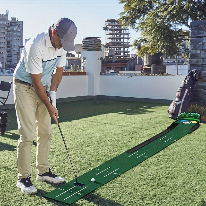 [Lenticular 3D] HUAEN Golf Putting Mat - 8ft Indoor Practice Mat with 3D Backplate and Ball Return WardBoyzPROShop