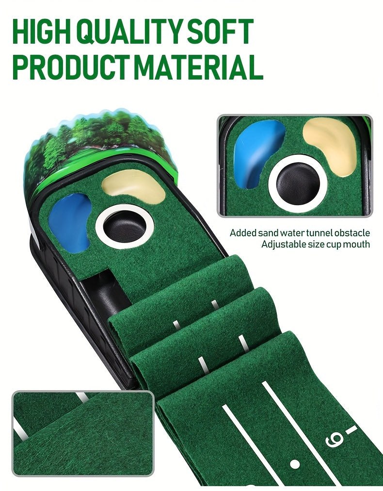 [Lenticular 3D] HUAEN Golf Putting Mat - 8ft Indoor Practice Mat with 3D Backplate and Ball Return WardBoyzPROShop