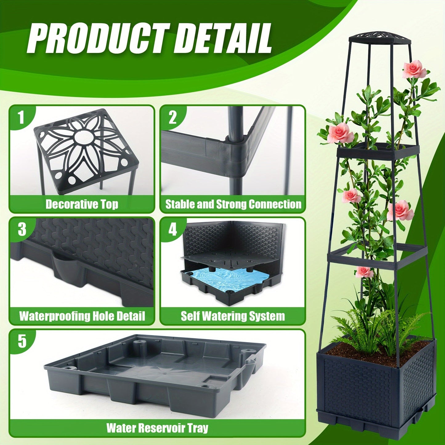 2 Pack 44.8Inch Tomato Planter Box With Trellis Self-Watering Tomato Cage With Trapezoidal Trellis Climbing Plants In Patio Garden Indoor Outdoor WardBoyzPROShop