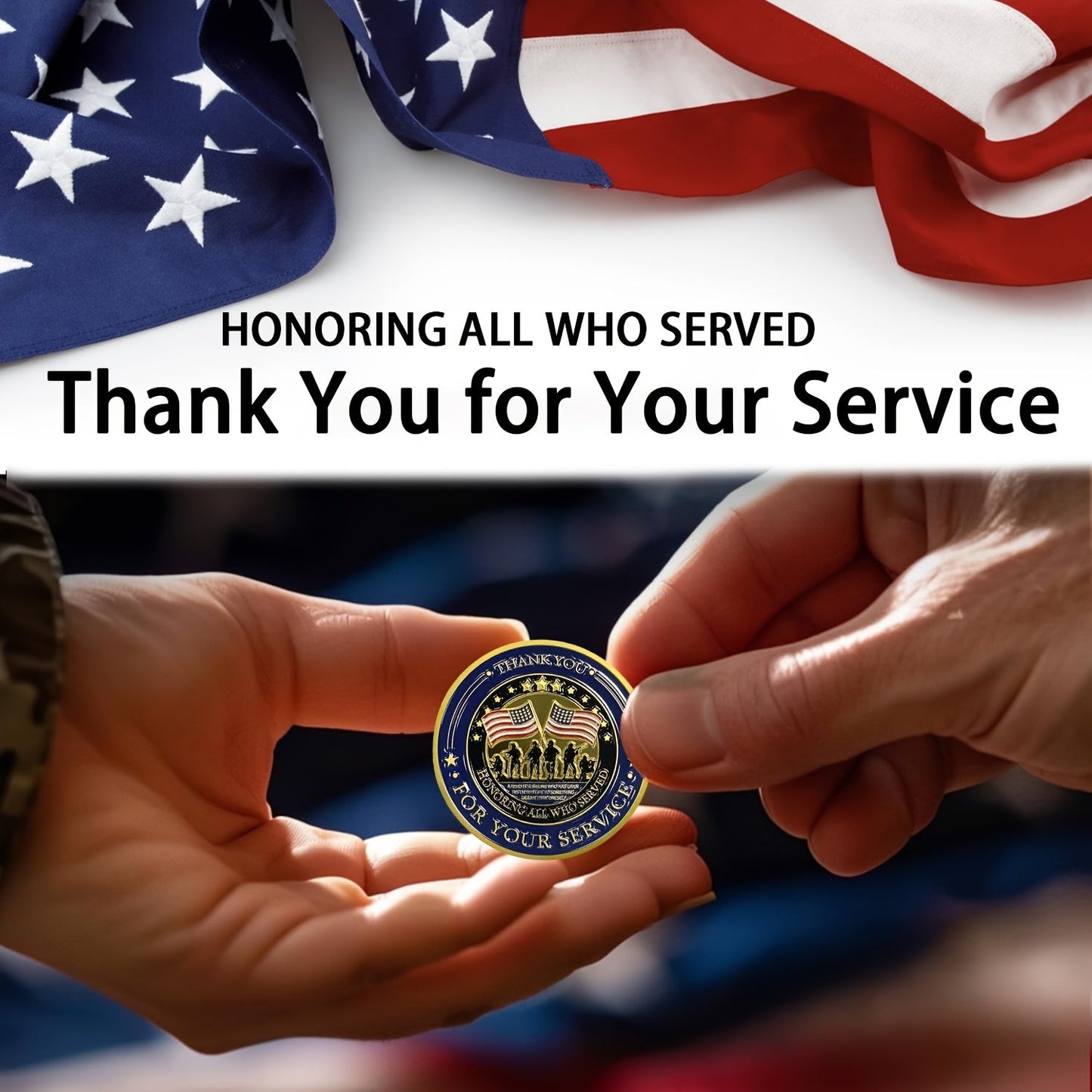 Bulk Patriotic Thank You for Your Service Challenge Coins - 1.57 Inch Golden Solid Metal Commemorative Coins with "Proud of You" & Military Service Design, Navy Blue & Golden Stars, Laurel Branches - Memorial Day, Independenc WardBoyzPROShop