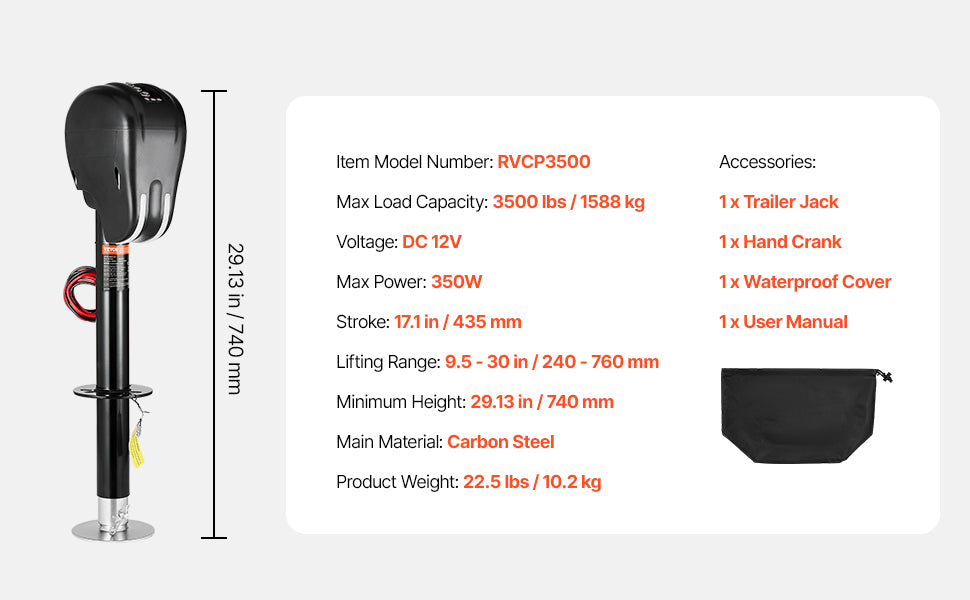 VEVOR 3500 lbs Electric Trailer Jack 9.5"-26.3" Lift with 2 Way Connector & Memory Function RV Power Tongue Jack for Campers WardBoyzPROShop