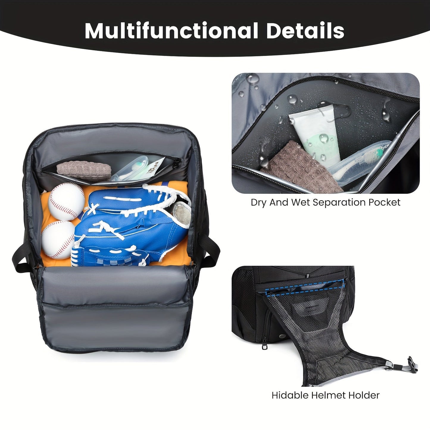 Large Capacity Baseball Backpack Softball Bag, External Helmet Holder And Fence Hook Baseball Backpack, With Shoes Compartment, - Holds Bats, Helmets, Gloves, Hats, Clothes, And Shoes For Baseball And Softball Players WardBoyzPROShop
