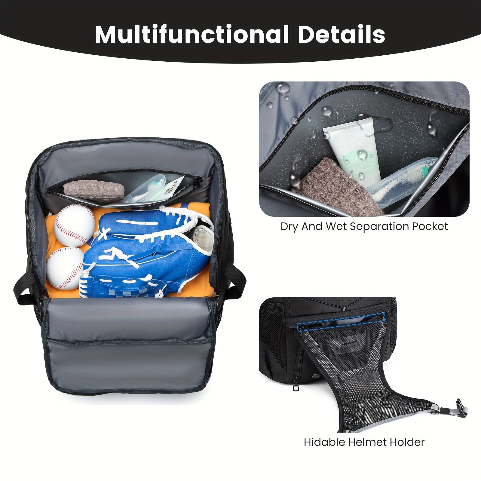 Large Capacity Baseball Backpack Softball Bag, External Helmet Holder And Fence Hook Baseball Backpack, With Shoes Compartment, - Holds Bats, Helmets, Gloves, Hats, Clothes, And Shoes For Baseball And Softball Players WardBoyzPROShop