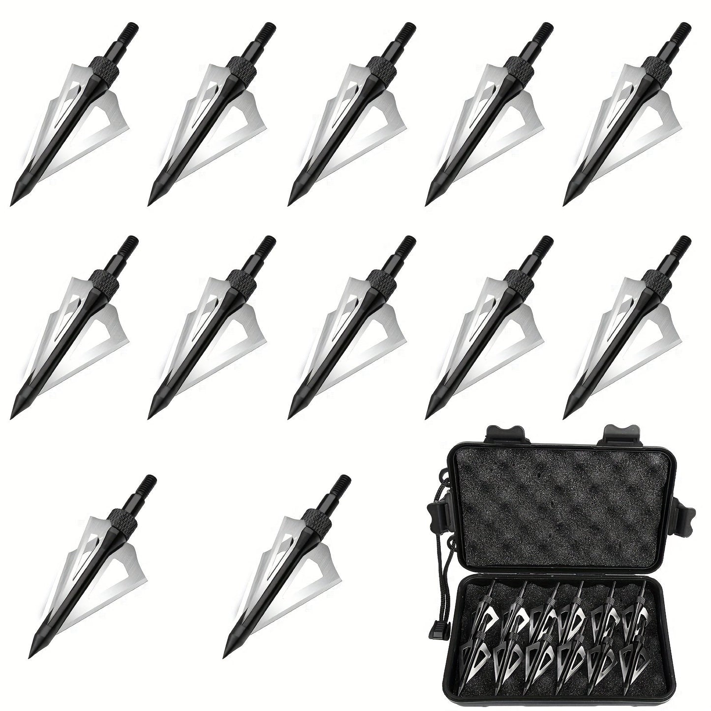 12pcs Archery Broadheads, 100 Grain 3 Blades Hunting Arrowheads, Stainless Steel Broadheads for Crossbow and Compound Bow WardBoyzPROShop