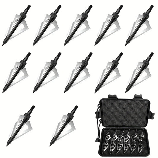 12pcs Archery Broadheads, 100 Grain 3 Blades Hunting Arrowheads, Stainless Steel Broadheads for Crossbow and Compound Bow WardBoyzPROShop