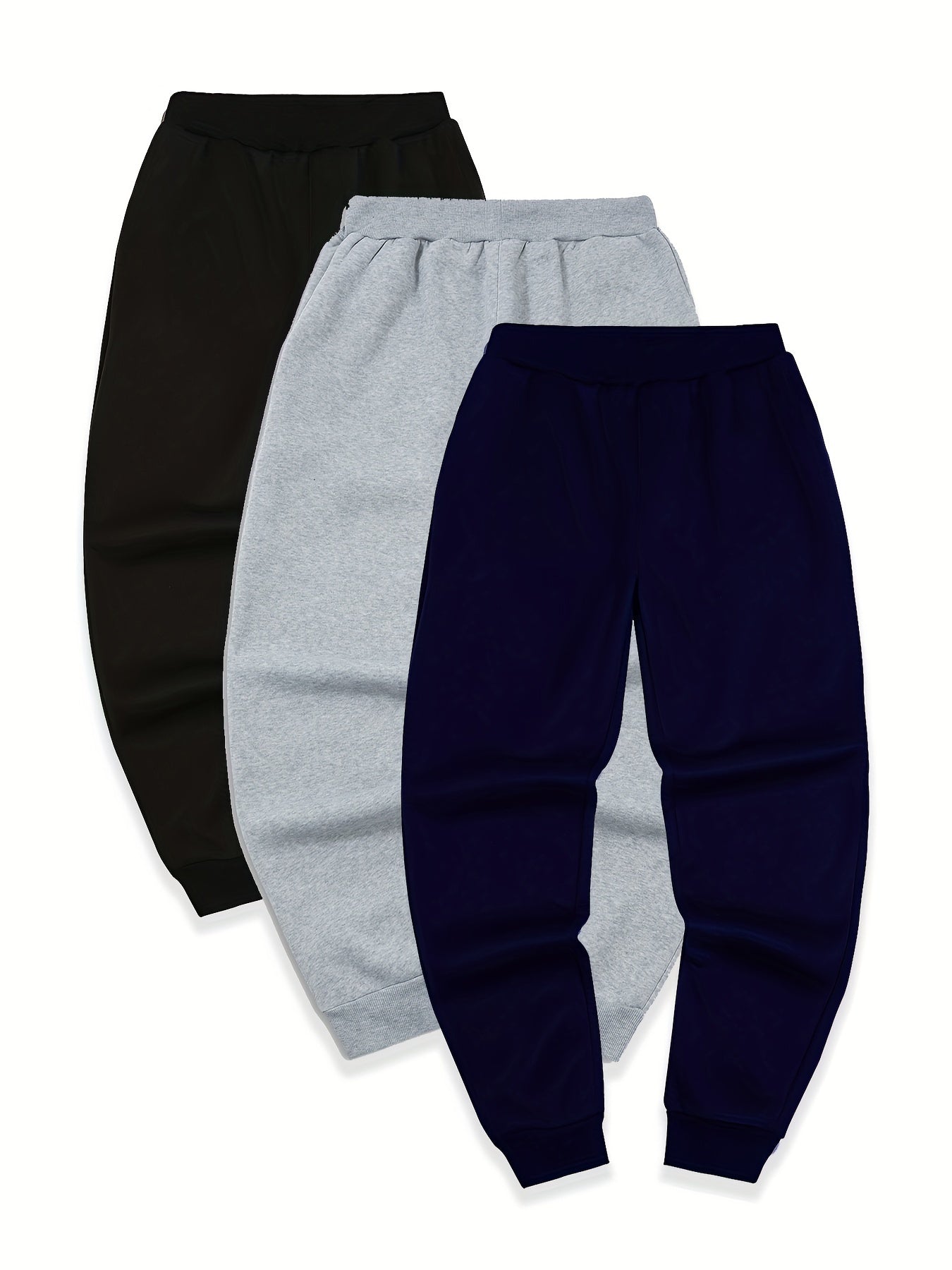 3pcs Men's Casual Jogger Sweatpants - Soft, Comfortable, Polyester Blend for Fall & Winter, Black/Navy/Gray WardBoyzPROShop