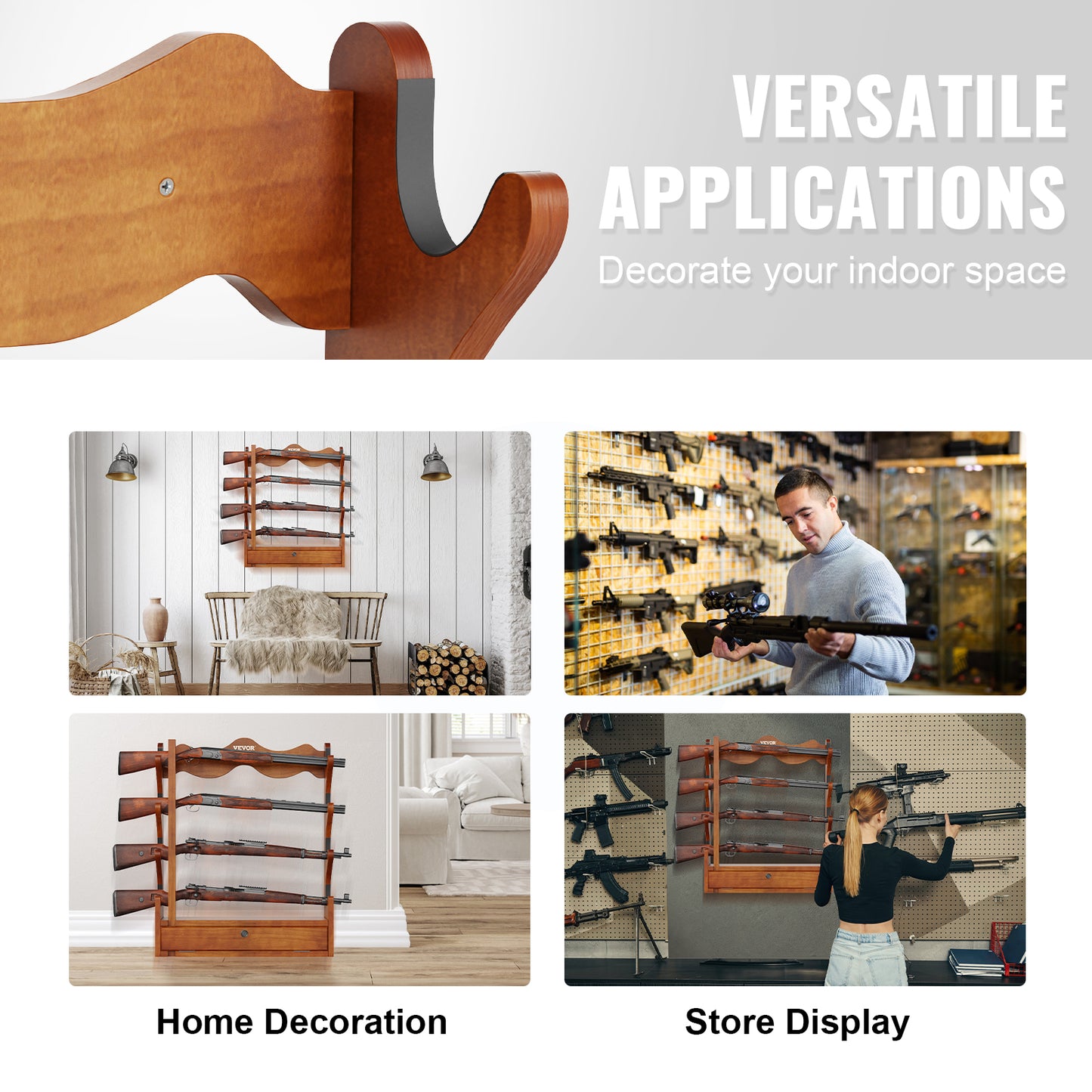 VEVOE Gun Rack, Wood Gun Rack Wall Mount, Gun Display Rack Holds 4 Rifles, Shotguns, 132 lb Heavy Duty Wall Storage Display Rifle Rack with Soft Padding - WardBoyzPROShop