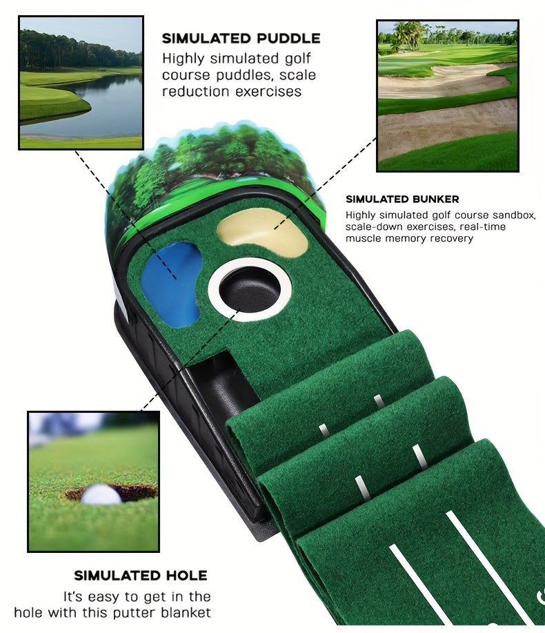 [Lenticular 3D] HUAEN Golf Putting Mat - 8ft Indoor Practice Mat with 3D Backplate and Ball Return WardBoyzPROShop