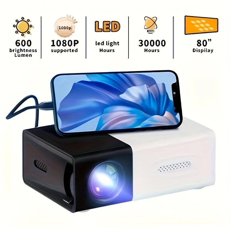 IWEEGA Mini Portable Projector HighDefinition Movie Projector Bright 3000 Lumen HD LED Light Source With USB SD Connectivity Button Control For Home Cinemas And Outdoor Camping Adventures