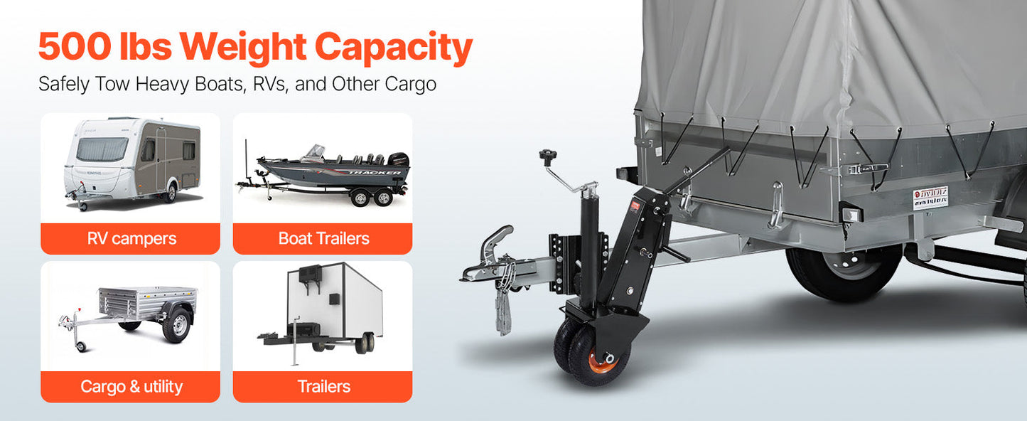 VEVOR 500lbs Tongue Boat Trailer Dolly 13in-23.2in Height Adjustable Manual or Electric Wrench Drive RVs Mover for Cargo Moving WardBoyzPROShop