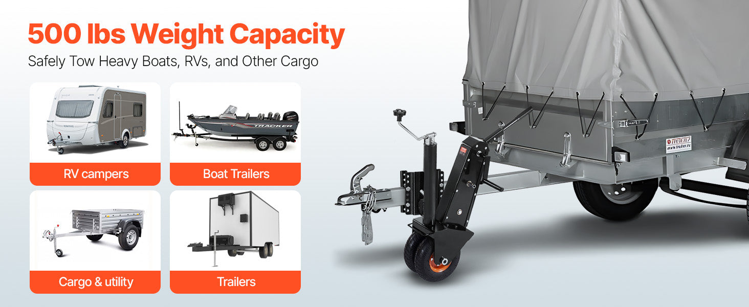 VEVOR 500lbs Tongue Boat Trailer Dolly 13in-23.2in Height Adjustable Manual or Electric Wrench Drive RVs Mover for Cargo Moving WardBoyzPROShop
