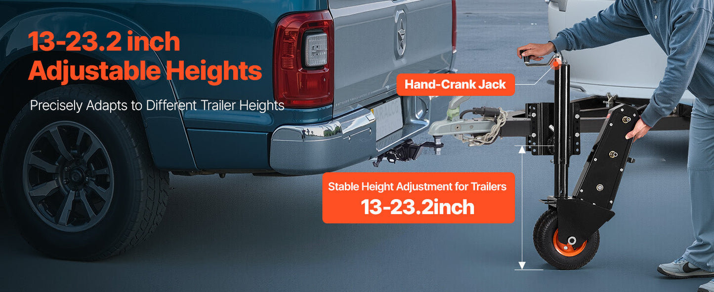 VEVOR 500lbs Tongue Boat Trailer Dolly 13in-23.2in Height Adjustable Manual or Electric Wrench Drive RVs Mover for Cargo Moving WardBoyzPROShop